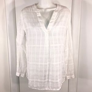 White Etched Semi-sheer Cotton Blouse, Size M